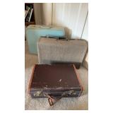 3 small vintage suitcases, One, turquoise green