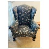 Reupholstered Antique wing back armchair with