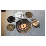 6 vintage trivets, Chinese brass trivet, black,