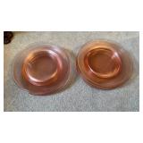 Set of 12 pink depression, glass dinner plates, 7