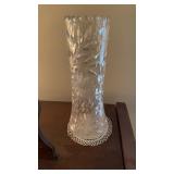 Antique tall cut crystal glass flower vase