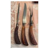 Antique three-piece carving set, with antler