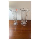 2 cut glass crystal flower vases, one larger 12