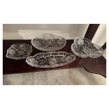 4 antique cut glass trays and bowls, serving