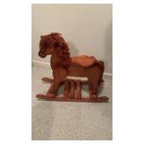 Child wooden rocking horse, cotton mane and
