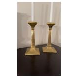 Antique heavy solid brass candlesticks with a
