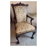 Antique, armchair with carved knees, ball and