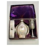 Antique religious last right set, flask & cup