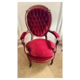 Victorian  mahogany parlor chair , burgundy red