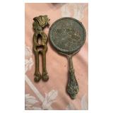 Small antique Victorian hand mirror, brass