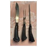 Antique carving set, large deer antler handles