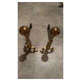 Pair of brass andirons, with Ball finial Top