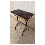 Antique 1930s tile top iron side table, eight