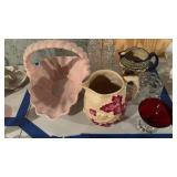 Group lot, pink, ceramic basket, too small water,