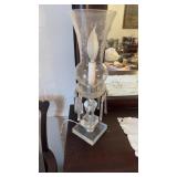 Pair crystal glass lamps, square block glass