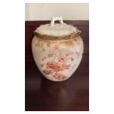 Antique handpainted porcelain biscuit jar