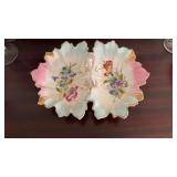 Antique double leaf porcelain bowl with
