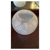 Antique cut glass, large rose bowl, fan, and