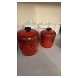 Kitchen canister sets, 4 vintage 1970s red