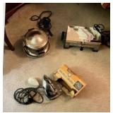 2 vintage chrome waffle makers , one standard