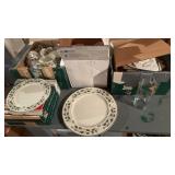 Christmas Holly China set includes dinner plates,