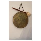 Vintage brass dinner gong, with a drum gong