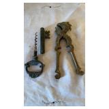 Brass rooster nutcracker and vintage key