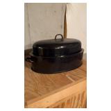 Vintage savory, black, enamel, turkey roaster,