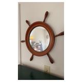 Ships wheel wall mirror, with seven wood handles,