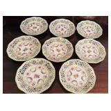 Set of 8 hand-painted luncheon plates, porcelain
