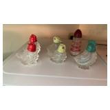 Six vintage salt and pepper, shakers, glass