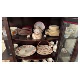 Antique China lot, top two shelves of the