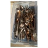 Tub lot of kitchen stainless steel flatware