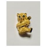 Solid 14 K gold Panda Bear brooch with light blue