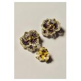 Antique signed Boucher clip earrings, pansy