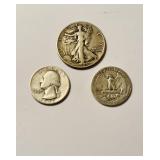 3 US Silver coins , 1943 Walking liberty 1/2