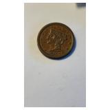 1850 US half cent copper coin, marked XF extra