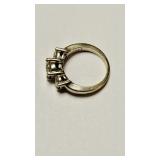 14 k gold 3 stone ring , 3 large clear stones ,