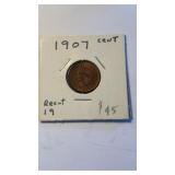 1907 US Indian had one cent coin, marked re-cut