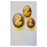 3 costume cameos, gold tone, metal, cameos appear