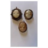 3 antique carved shell cameos, One is a locket