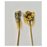 2 antique Victorian gold stick pins, three