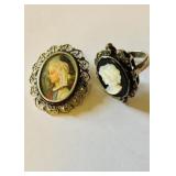 925 sterling cameo ring, Mother pearl on black