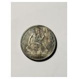 1858 O us silver half dollar 50 cent , seated