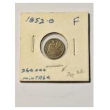 1852 O US half dime , low mintage of 269,000 ,
