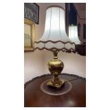 Vintage brass table lamp, with a fancy white
