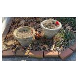 Two matching Concrete planters and a basket weave