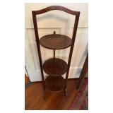 Antique folding plate rack, three level wood