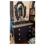 Antique, three drawer, dresser, with attached