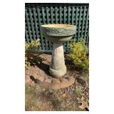 Ceramic birdbath on the side of the house